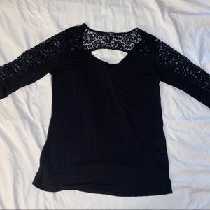 Ambiance - black knit 3/4 sleeve lace top Sz 2X